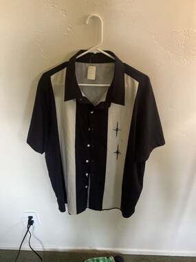 Steady Clothing Three Star Panel Bowling Shirt in Black